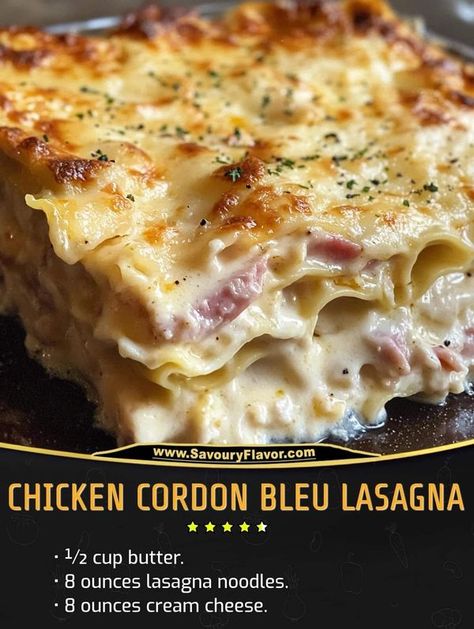 Chicken Cordon Blue Lasagna, Gordon Ramsay Chicken, Cordon Bleu Lasagna, Chicken Cordon Bleu Lasagna, Mary Berry Recipes, Savory Ham, Berry Recipes, Chicken Cordon, Oven Chicken