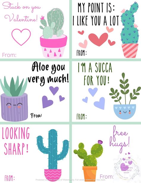 Cactus Valentine, Vday Crafts, Kids Valentine Boxes, Valentines Kids, Valentines Printable, Mini Diaper Cakes, February Crafts, Diy Valentines Cards, Printable Valentines