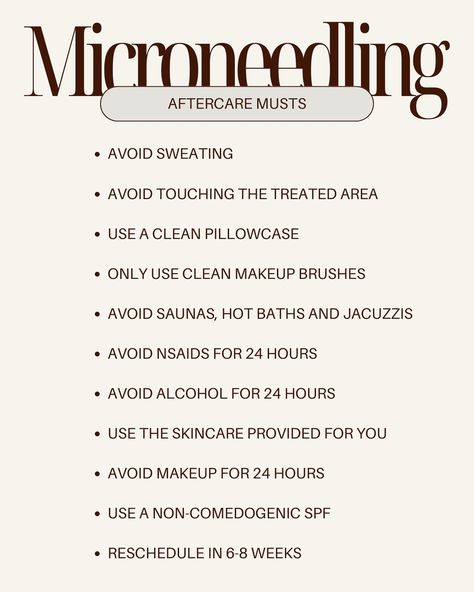 Everything you need to know post-microneedling! Aftercare is so important to achieve great results and are crucial to avoid breakouts and infections. Please follow aftercare instructions carefully always! I’ve also added a short FAQ of questions I get often about microneedling/prp. If you have any more questions or are looking to book a session, DM me or use the link in my bio to book. - #prp #microneedling #microneedlingtreatment #vampirefacialprp #microneedlingaftercare #medspa #holistic ... Microneedling Promotion, Microneedling Aftercare, Microneedling Aesthetic, Esthetician Goals, Spa Marketing Ideas, Botox Business, Prp Microneedling, Dermapen Microneedling, Esthetician Inspiration