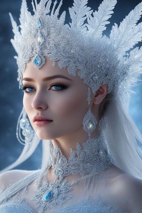 Ice Queen Photoshoot, Snow Queen Costume, Ice Queen Makeup, Ice Queen Costume, Calligraphy Flowers, Royalty Core, Winter Queen, Snow Maiden, Fantasy Princess