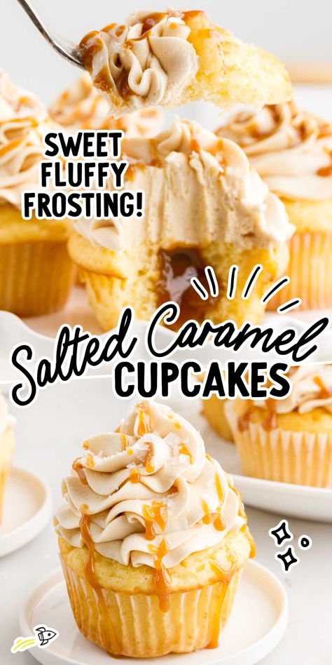 Our salted caramel cupcakes are so decadent, from the extra moist cake to the salted caramel filling to the creamy frosting. Salted Caramel Filling, Caramel Buttercream Frosting, Moist Vanilla Cupcakes, Homemade Salted Caramel, Salted Caramel Frosting, Salted Caramel Cupcakes, Creamy Frosting, Tin Recipes, Salted Caramel Cake