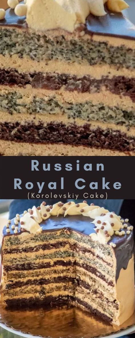 Ukrainian Baking, Russian Fudge, Russian Cake, Cherry And Chocolate, Russian Desserts, Royal Cakes, Russian Cakes, Seed Recipes, European Recipes