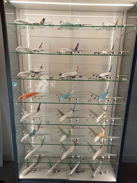 Airplane Display Ideas, Airplane Shelf, Aviation Room Decor, Plane Room Decor, Plane Room, Model Airplanes Display, Airplane Hangar Aesthetic, Aviation Room, Plane Decor