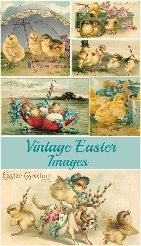 Free vintage Easter images, including ideas on how to use these printable graphics in your spring home decor and craft projects. Vintage Easter Images, Vintage Easter Printables, Easter Images Free, Spring Diy Projects, Diy Osterschmuck, Vintage Easter Postcards, Vintage Easter Cards, Etiquette Vintage, Easter Printables Free