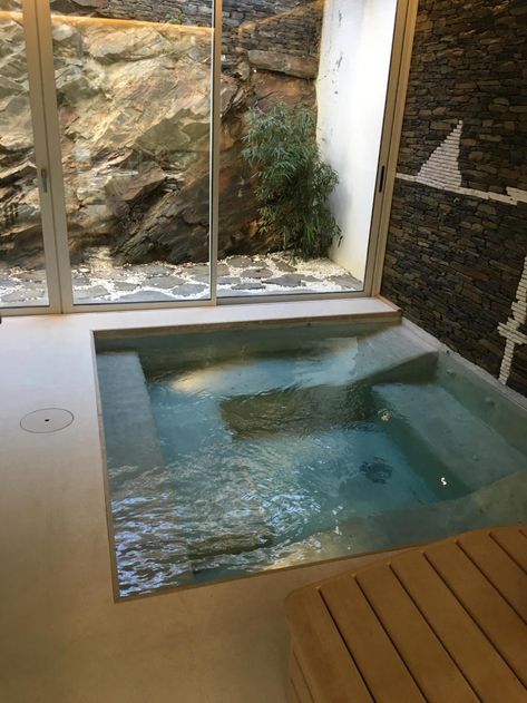 Indoor Swim Spa, The Block Australia, Cadaques Spain, Spain Hotel, Small Indoor Pool, Indoor Jacuzzi, Spa Jacuzzi, Indoor Spa, Swim Spas