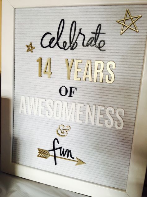 Celebrate 14 years! Love my Heidi Swapp Letterboard!#awesomeness #tonnesoffun St Patricks Day Letterboard, Valentines Day Letter Board, Letterboard Decor, 40th Anniversary Party Ideas, Valentines Day Letter, Lightbox Quotes, Wedding Anniversary Pictures, Letter Board Sayings, Felt Board Quotes