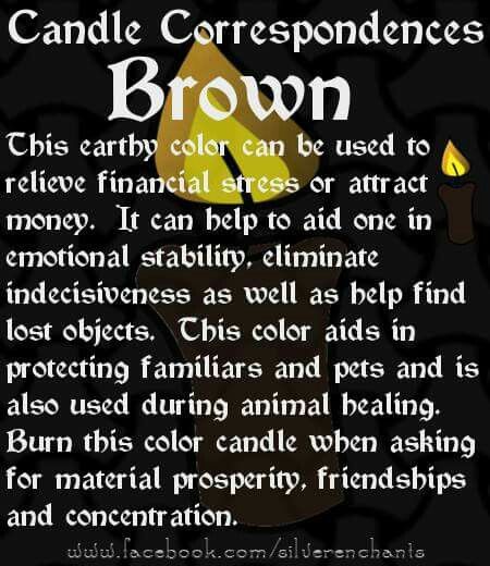 Brown Candle Correspondence Brown Candle Meaning, Candle Correspondence, Witchcraft Candle Magic, Candle Meanings, Candle Magik, Color Magick, Brown Candle, Candle Colors, Candle Meaning