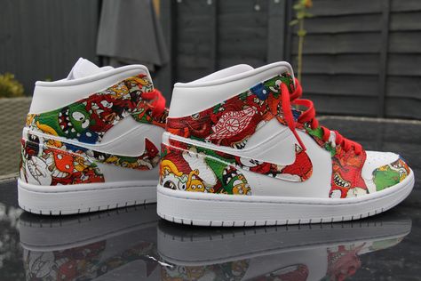 Custom Nike Air Force 3d, Nike Shoes Anime Art, Neon Nike Shoes, Sepatu Air Jordan, High-top Custom Sneakers With Anime Print, Custom Air Force 1 Cartoon Characters, Nike Air Force Cartoon Custom, Custom Jordans, Custom Sneakers Diy