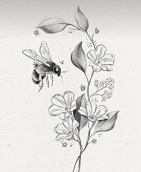 Bee And Flower Tattoo, Hell Tattoo, Tatuaje Studio Ghibli, Small Dragon Tattoos, Wildflower Drawing, Bestie Tattoo, Bee Drawing, Christmas Tattoo, Thigh Tattoos