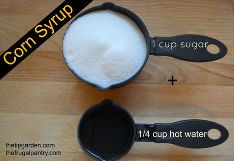 Homemade Corn Syrup - for when you need just a little bit for a recipe and don't want to buy a whole jar of that yucky stuff Licitarsko Srce, Homemade Corn Syrup, Corn Syrup Substitute, Frugal Pantry, Diy Foods, Diy Mixes, Pantry Ingredients, Homemade Syrup, Diy Pantry