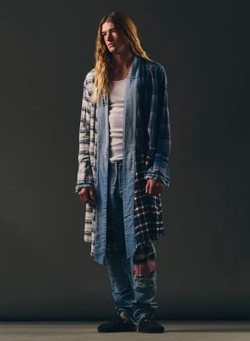 24FW – Greg Lauren Greg Lauren, Plaid Shawl, Puffy Coat, Bottom Jeans, Vintage Inspiration, Fall Winter 2024, Bell Bottom, Hippie Bohemian, Winter 2024