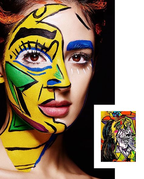 Picasso Makeup Faces, Picasso Face Painting, Picasso Costume, Picasso Makeup, Picasso Portraits, Skin Paint, Creepy Halloween Makeup, Halloween Makeup Diy, Makeup Portfolio