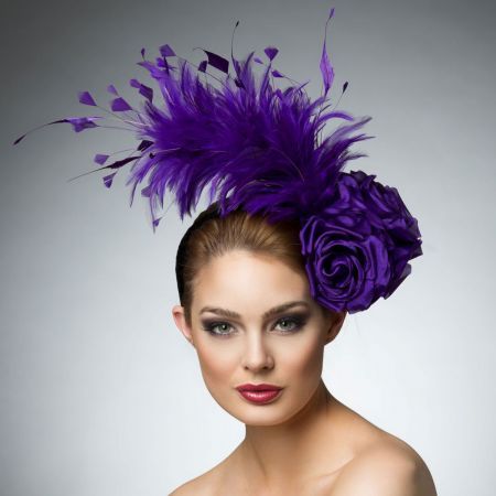 Arturo Rios Collection Isabel Headband Types Of Hats For Women, Purple Fascinator, Wearable Sculpture, Purple Hat, Red Hat Society, Fascinator Headband, Purple Hats, Feather Fascinators, Kentucky Derby Hats