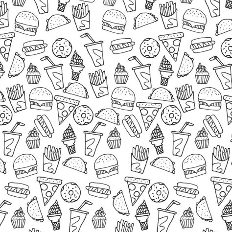 Fast Food Doodles, Mini Drawings Doodles, Doodles Food, Wrap Burger, Tattoo Food, Calendar Doodles, Food Doodles, Doodles Art, Poster Template Design