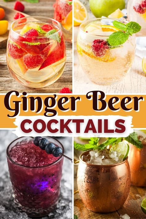 Ginger beer cocktails will be your new obsession once you get a sip of these invigorating fizzy drinks. From the Moscow mule to the dark and stormy to margaritas, ginger beer will be your new go-to cocktail ingredient. Mule Drink Recipes Ginger Beer, Vodka And Ginger Beer Drinks, Pineapple Ginger Beer Cocktail, Lemon Ginger Vodka Cocktail, Ginger Beer Drinks Cocktails, Rum And Ginger Beer Cocktail Recipes, Alcoholic Drinks With Ginger Beer, Mocktail With Ginger Beer, Drinks With Ginger Beer