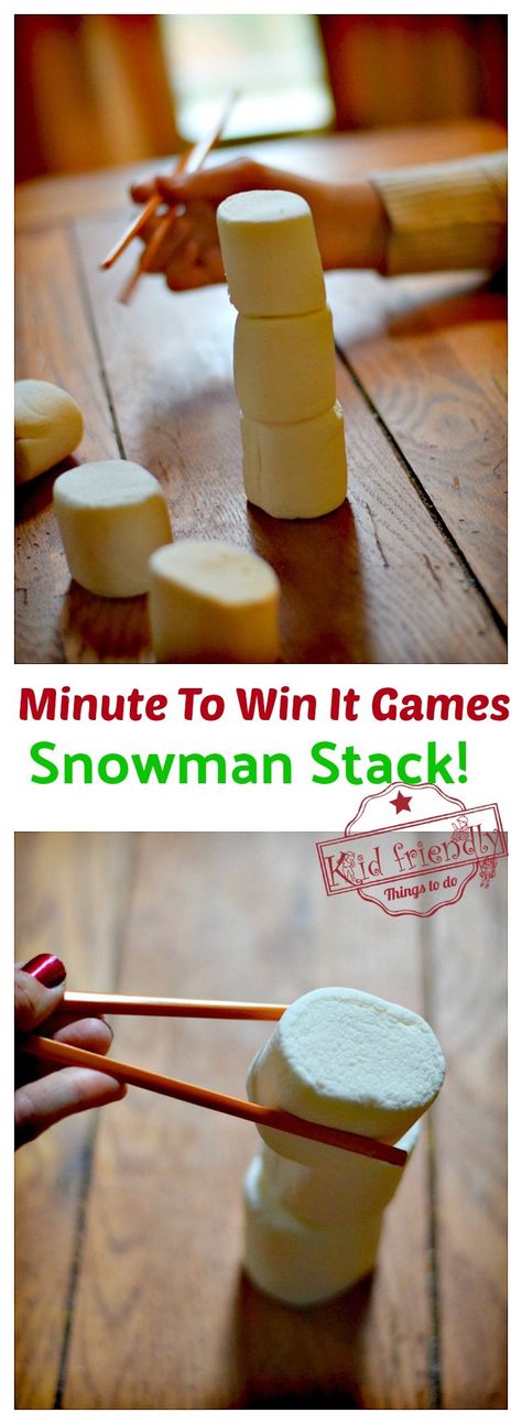 Super Fun Kid Friendly Minute To Win It Games with a Winter and Christmas Theme! Easy enough for kids but challenging enough for adults! Perfect for parties at school or just for family fun. www.kidfriendlythingstodo.com Schnee Party, Winter Party Games, Snowman Games, Games For Kids Classroom, Christmas Games For Adults, Xmas Games, Minute To Win, Christmas Games For Kids, Minute To Win It Games