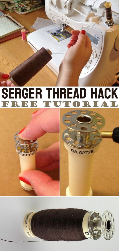 Serger Thread Hack Tutorial Serger Thread Storage Ideas, How To Thread A Serger, Serger Thread Storage, Cone Thread Storage, Thread Hack, Serger Tutorial, Sewing Knowledge, Serger Machine, Serger Projects