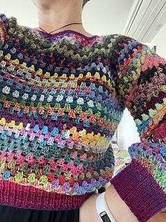 My Scrappy Sweater – Cup of Tea and a Yarn Scrap Yarn Crochet Projects Clothes, Crochet Scrap Sweater Pattern, Granny Stripe Sweater Crochet Pattern, Scrap Yarn Crochet Sweater Pattern, Stash Buster Crochet Sweater, Crochet Top Scrap Yarn, Crochet Granny Jumper, Crochet Granny Stripe Sweater, Scrap Yarn Cardigan Crochet