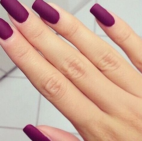 Matte magenta nails Matte Maroon Nails, Maroon Nails, Matte Nail Polish, Purple Nail Designs, Purple Nail, Colorful Nails, Her Nails, Burgundy Nails, Nagel Inspo