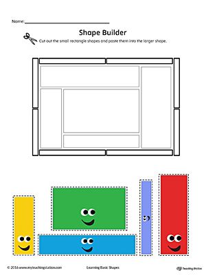 Geometric Shape Builder Worksheet: Star (Color) | MyTeachingStation.com Rectangle Worksheet, Preschool Shapes, Color Worksheet, Basic Geometric Shapes, Worksheet For Preschool, Shapes Kindergarten, Preschool Workbooks, Teaching Shapes, Math Interactive