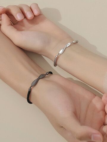 Valentines Day Gifts Boyfriends, Silver Braided Bracelet, Mobius Ring, Retro Bracelet, Couples Bracelet, Couple Bracelet, Bracelet Couple, Braided Ring, Hand Bracelet