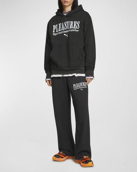 Puma x Pleasures sweatpants    Elasticized waist    Side welt pockets    Embroidered logo at side    Full length    Relaxed legs    Cotton    Machine wash    Imported Puma X, Men's Sweatpants, Mens Sweatpants, Manolo Blahnik, Welt Pockets, Welt Pocket, Neiman Marcus, Christian Louboutin, Spiderman