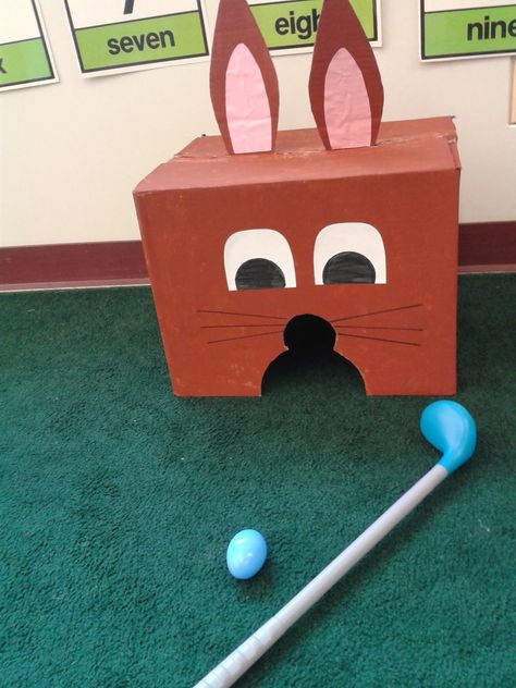 Easter Bunny Golf - fun preschool Easter activity - great for a preschool Easter Party or just a new indoor spring activity Easter Activities For Preschool, Easter Games For Kids, Easter Party Games, Easter Party Food, Easter Preschool, Easter Activities For Kids, Easter Event, Easter Games, Easter Party Decor