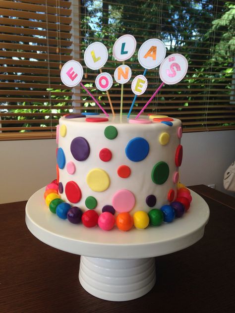 Polka dot birthday cake Polka Dot First Birthday Party, Pom Pom Birthday Cake, Polka Dot Cake Ideas, Polka Dot Birthday Cake, Dot Birthday Cake, Polka Dot Birthday Party, Polka Dot Cake, Polka Dot Cakes, Polka Dot Theme