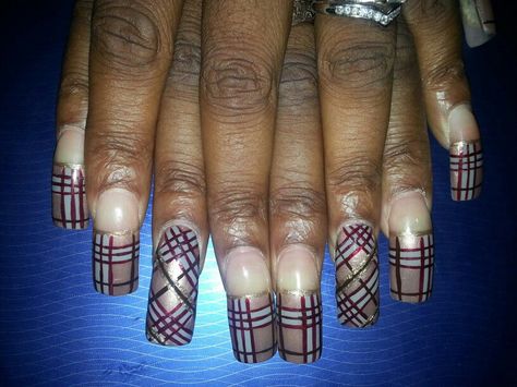 Plaid, Burberry,  nail art Plaid Burberry, Burberry Nails, Plaid Nails, Toe Nails, Long Nails, Press On Nails, Burberry, Nail Art, Plaid