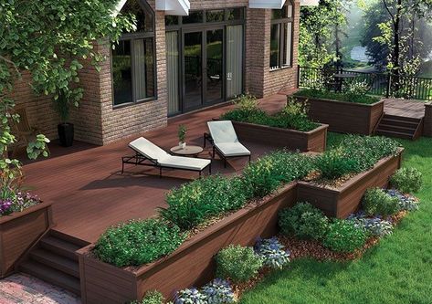 Deck Planter Boxes, Raised Planters, Deck Planters, Fence Plants, Patio Deck Designs, Backyard Privacy, Patio Fence, Deck Designs Backyard, Casa Exterior