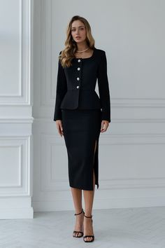 Blazer Over Dress Outfits, Lawyer Fashion Women, Dress With Jacket Outfit, Formal Skirt Outfit, Blazer And Skirt Outfits, Tweed Suit Women, Blazer With Skirt, Stylish Business Outfits, Tweed Fashion