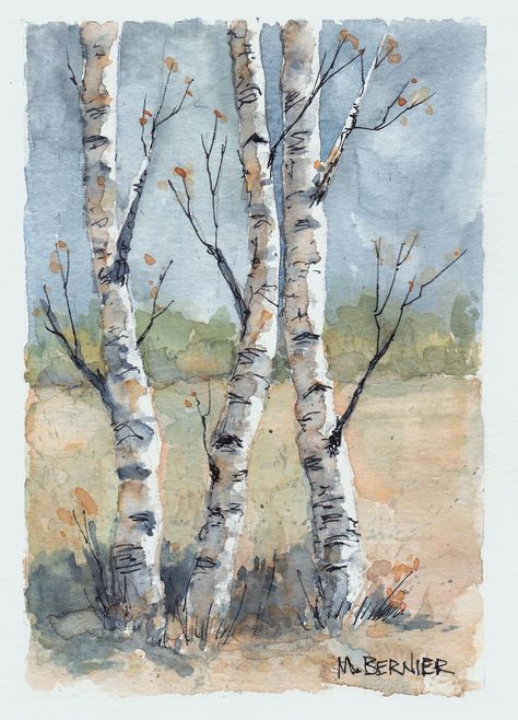 Birch Tree Drawing, Birch Tree Watercolor, Watercolor Birch Trees, Birch Trees Painting, Beginning Watercolor, Color Theory Art, Watercolor Art Face, Tree Watercolor Painting, Birch Tree Art