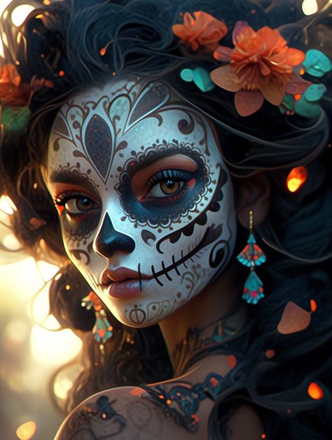 Sugar Skull Makeup Easy, Candy Skull Makeup, Day Of The Dead Girl Tattoo, Day Of The Dead Woman, Halloween Costumes Scarecrow, Halloween Makeup Sugar Skull, Day Of The Dead Girl, Sugar Skull Costume, Sugar Skull Artwork