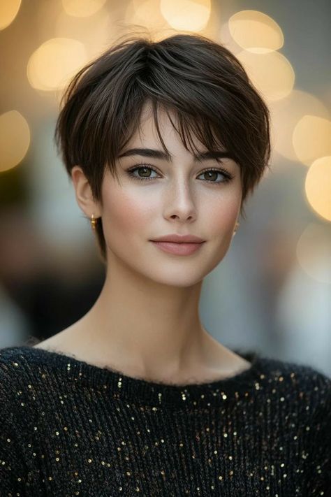 Modern Pixie Haircut, Feminine Short Hair, Bob Pendek, Modern Pixie, Brunette Pixie, Pixie Haircut Ideas, Short Hair Images, Girls Short Haircuts, Choppy Layers