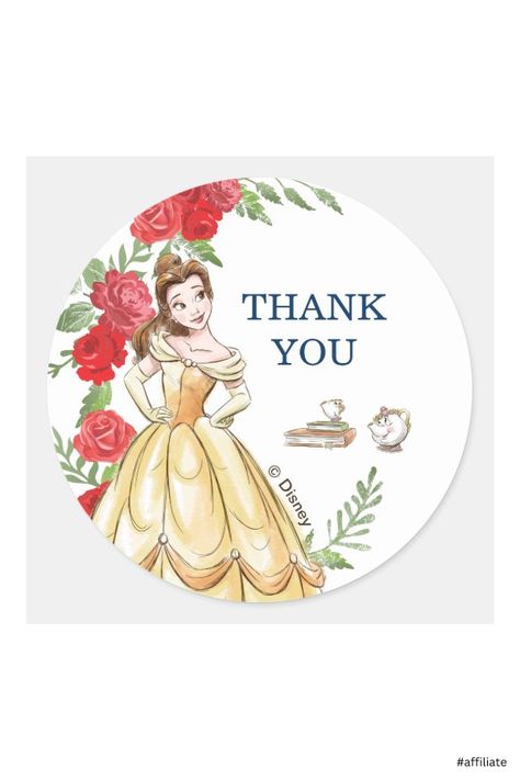 Princess Birthday Decorations, Belle Birthday, Disney Storybook, Disney Princess Birthday, Be Our Guest, Disney Birthday, Birthday Decor, Thank You Stickers, Birthday Thank You