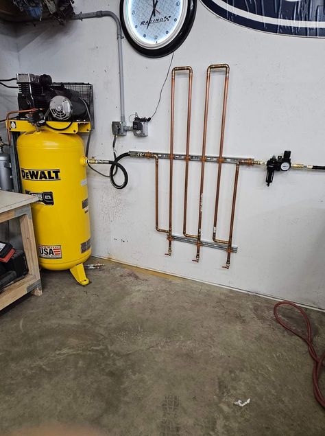 Air Tool Storage Ideas, Air Tool Storage, Air Compressor Plumbing, Tool Storage Ideas, Car Paint Repair, Garage Workshop Layout, Workshop Layout, Underground Garage, Garage Tool Storage