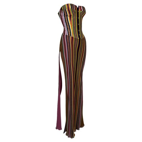 Christian Dior John Galliano, Galliano Dress, Striped Outfit, Dior By John Galliano, Country France, Vintage Slip Dress, Denim On Denim, Estilo Hippie, 20th Century Fashion