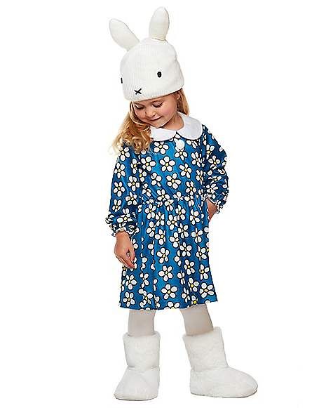 Toddler Miffy Costume - Miffy - Spirithalloween.com Miffy Costume, Halloween Toddler, Blue Flower Dress, Small Rabbit, Ear Cap, Blue Clothing, Bunny Birthday, Toddler Halloween, Dress Up Costumes