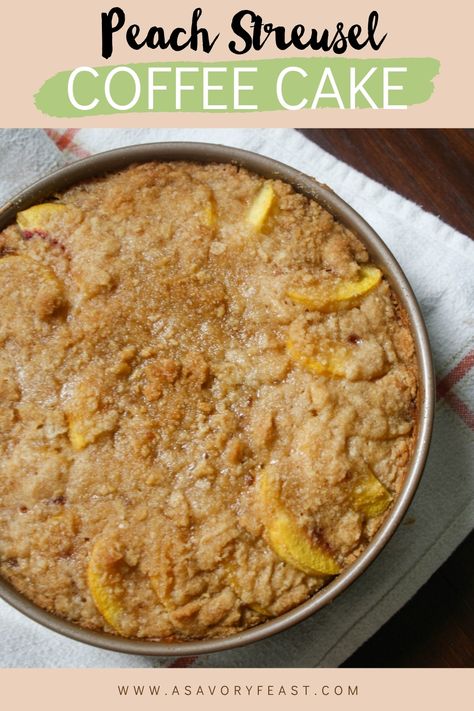 Breakfast Peach Recipes, Peach Cobbler Coffee Cake, Peach Breakfast, Peach Pie Filling Coffee Cake, Coffee Cake With Streusel Topping, Peaches And Cream Coffee Cake, Fresh Peach Coffee Cake, Fresh Peach Recipes, Grilled Desserts