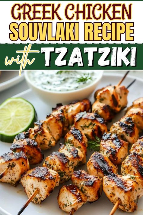 Tzatziki Sauce Chicken Recipe, Chicken And Tzatziki Recipes, Greek Seasoning Recipe Chicken, Taziki Chicken Recipes, Greek Chicken Seasoning, Greek Chicken Dinner, Greek Food Party, Greek Chicken Souvlaki Recipe, Souvlaki Marinade