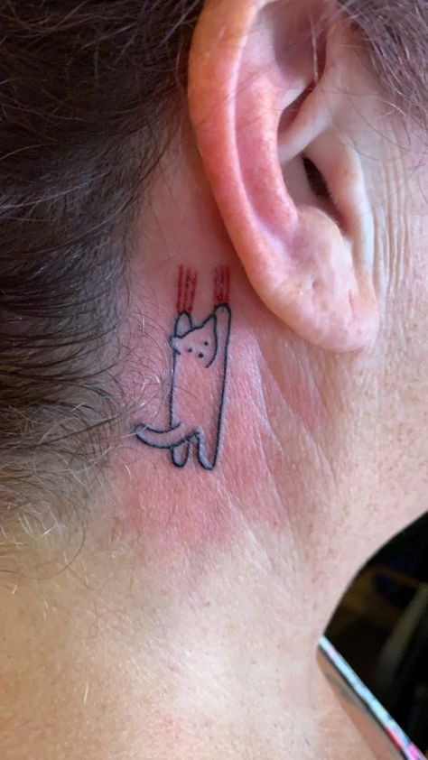 Cute cat tattoo behind the ear Cat Behind The Ear Tattoo, Cat Behind Ear Tattoo, Cutsy Tattoos, Cat Ears Tattoo, Small Cat Tattoo, Tattoo Behind The Ear, Cat Tattoo Simple, Cute Cat Tattoo, Cat Nose