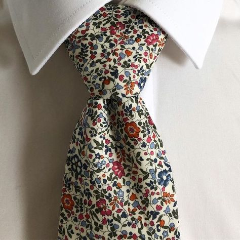 Tie Outfits Men, Tie Outfit, Groom Tux, Floral Necktie, Floral Bow Tie, Liberty Of London Fabric, Instagram Autumn, Rustic Colors, Floral Button Up