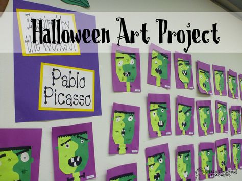 Halloween Art Project: Picasso’s Frankenstein Halloween Art Lessons, Halloween Art Projects, October Art, Halloween Kunst, Fall Art Projects, 2nd Grade Art, 4th Grade Art, 3rd Grade Art, Classroom Art Projects