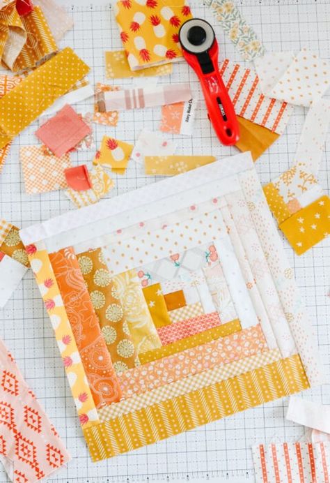 Improv Log Cabin Block Tutorial - Diary of a Quilter - a quilt blog Mini Log Cabin Quilt Pattern, Mini Log Cabin, Cabin Quilt Block, Log Cabin Block, Diary Of A Quilter, Churn Dash Quilt, Charm Square Quilt, Baby Quilt Tutorials, Log Cabin Quilt Pattern