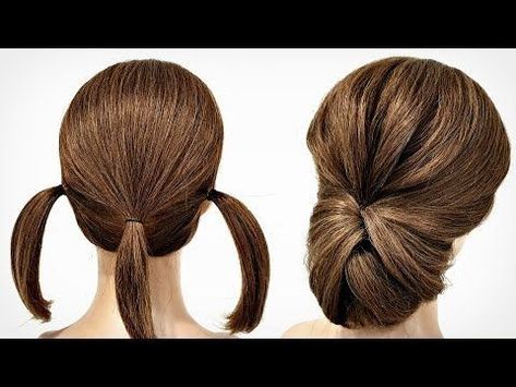 Short Hair Updo Tutorial, Hairstyles Pigtails, Short Hair Bun, Short Homecoming Hair, Hair Upstyles, Easy Hair Updos, Hairstyles Volleyball, Long Hair Updo, Hairdos For Short Hair