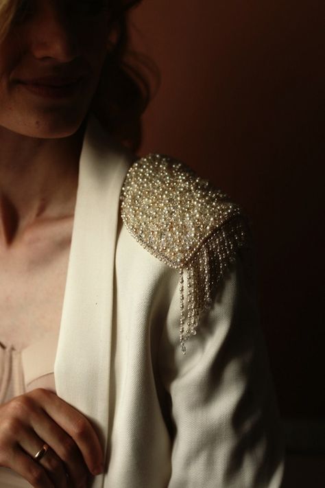 Beaded Embroidery Epaulettes Wedding Dress Straps Bridal - Etsy Australia Embellished Jacket Diy, Beaded Epaulettes, Wedding Dress Straps, Valentines 2024, Bodice Applique, Corporate Women, Shoulder Jewelry, Body Necklace, Dress Straps