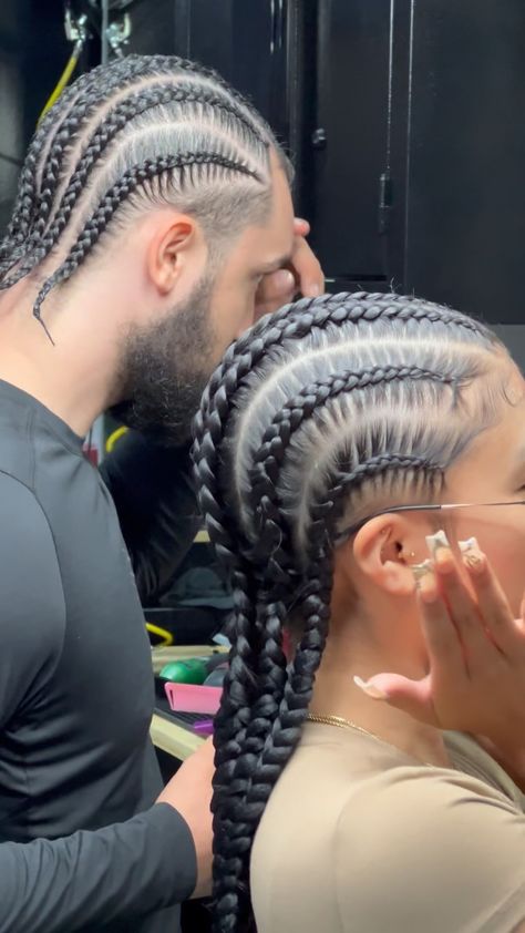 JD Braids Me✨ | 🖤One stop shop, His & Her braids🔥 • • 🖤All textures welcomed, book through DM✨ • • #braids #braiders #braidstyles #mensbraidstyles… | Instagram Matching Cornrows Couple, Braids Big, Cornrow Braids Men, Braid Out, Couple Matching, Cornrows Braids, Black Femininity, Matching Couples, Couple Pictures