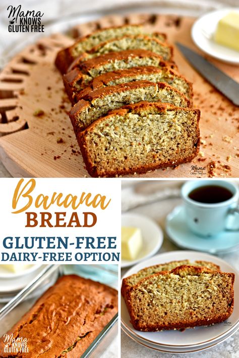 An easy recipe for Gluten-Free Banana Bread! A no-fail recipe that makes a soft and moist banana bread every time. The recipe also includes a dairy-free option. #glutenfreerecipes #dairyfree Dairy Free Banana Bread, Gluten Free Banana Bread Recipe, Healthy Apps, Dairy Free Baking, Pain Sans Gluten, Gluten Free Banana Bread, Moist Banana Bread, Gluten Free Banana, Gluten Free Dairy Free Recipes