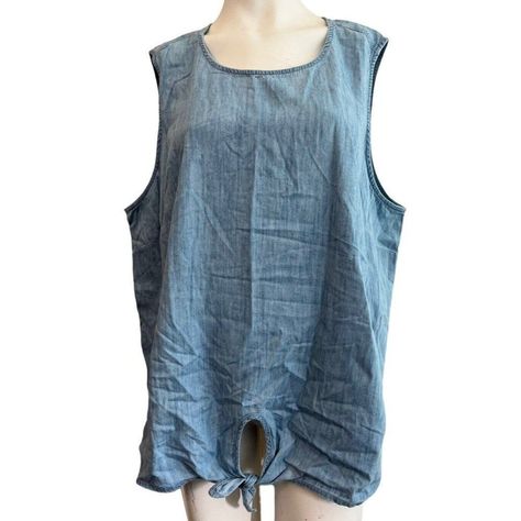 Style & Co Ladies 3x Tunic Chambray Blouse Blue Sleeveless Long Top Ties Nwt *Underarm To Underarm, 27" X 2 Is 54" Chest *Top To Bottom, 28" *3x *Style & Co *Nwt Msrp, $56.50 Sleeveless Tunic, Blue Blouse, Chambray, Women's Style, Long Tops, Top Styles, Button Down Shirt, Blue, Women Shopping