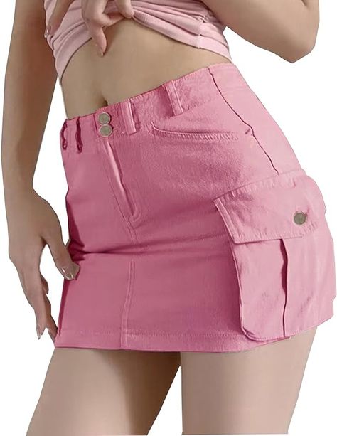 BDQING Women's Low Waist Button Bodycon Mini Cargo Skirt with Pocket (Pink,XL) at Amazon Women’s Clothing store Denim Bodycon Skirt, Cargo Skirt, Amazon Women, Skirts With Pockets, Clothing Store, Daily Wear, Denim Skirt, Street Wear, Clothes